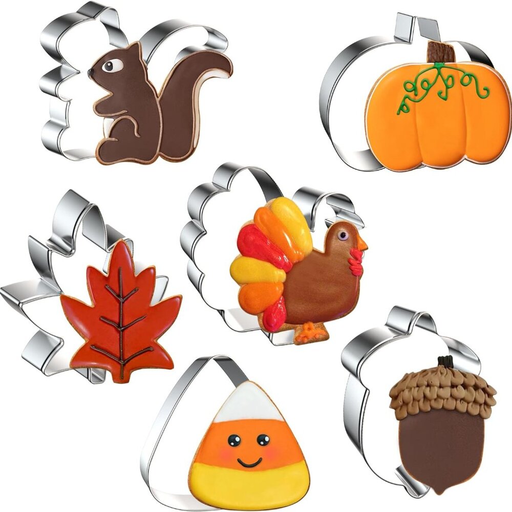 6PCS Thanksgiving Cookie Cutters Set, Holiday Cookie Cutter Thanksgiving Shapes